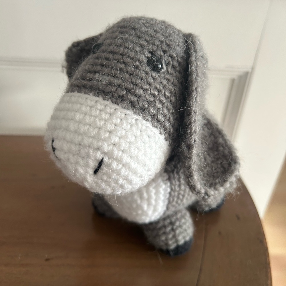 Gray and White Crochet Donkey Plush
